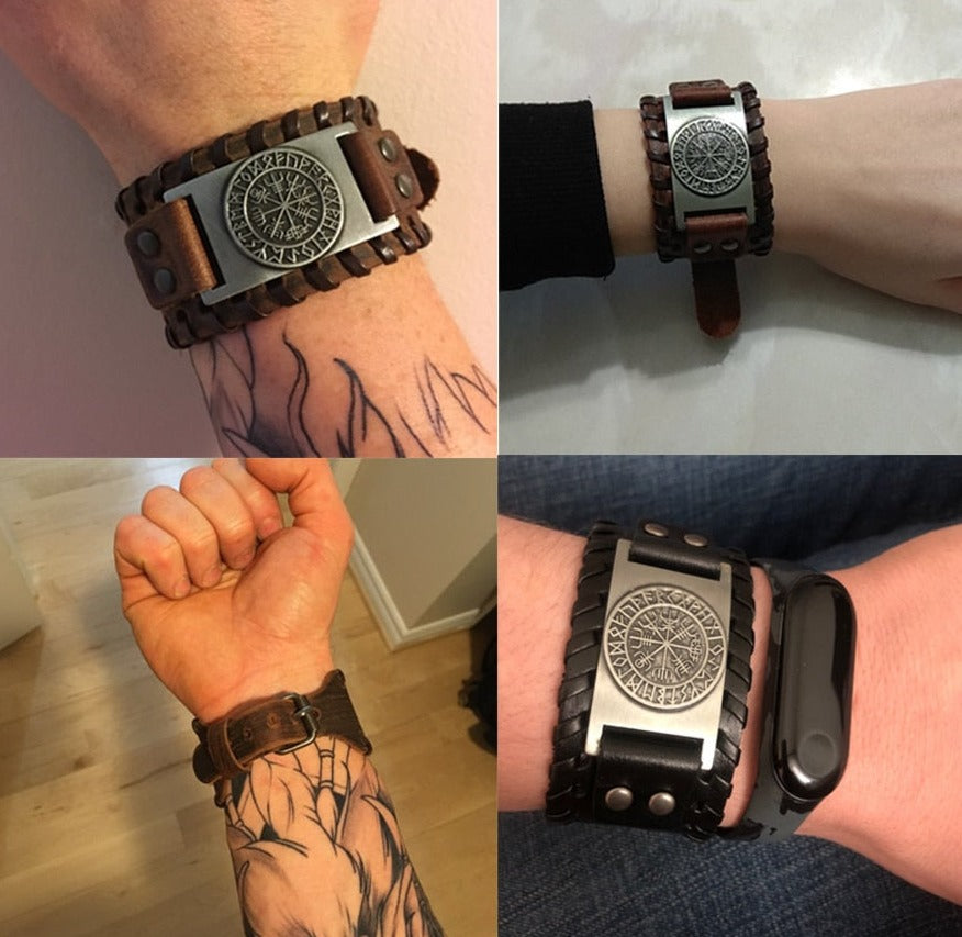 Vegvisir wide leather bracelet